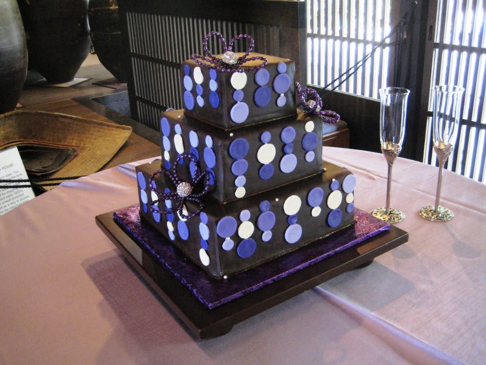 Chocolate cake with purple and white dots