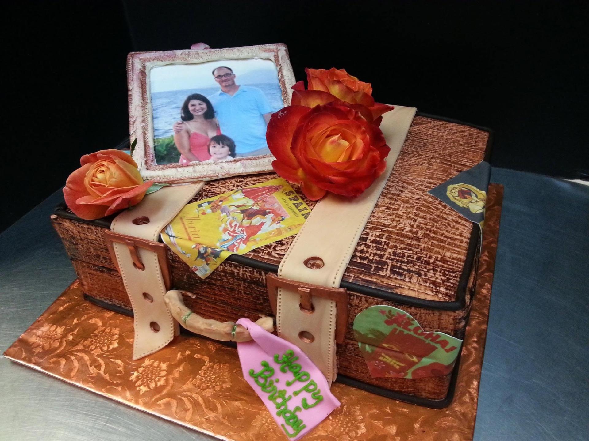 Suitcase cake with edible photo
